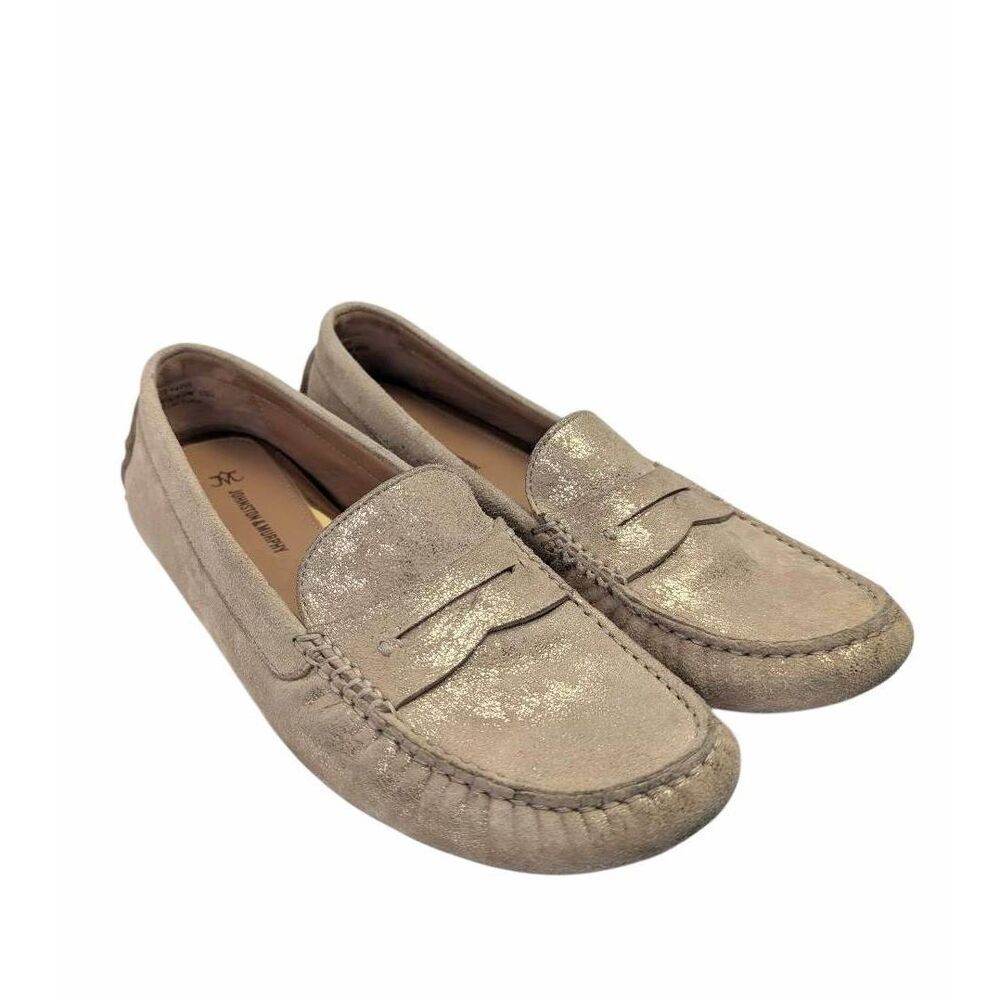 Johnston & Murphy Maggie metallic gold fleck suede penny loafer flats womens 8.5